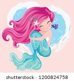 cute mermaid with little fish... | Shutterstock .eps vector #1200824758