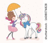 cute girl and lovely unicorn... | Shutterstock .eps vector #1608076828