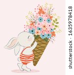 cute rabbit with flower cornet... | Shutterstock .eps vector #1635978418
