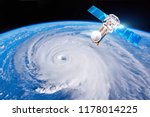 Research, probing, monitoring hurricane. Satellite above view the Earth makes measurements of the weather parameters. Elements of this image furnished by NASA
