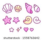 cute cartoon seashell doodle... | Shutterstock .eps vector #1558763642