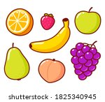 cute cartoon fruit doodle set.... | Shutterstock . vector #1825340945