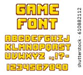 pixel video game font. 8 bit... | Shutterstock .eps vector #610882112