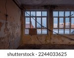 Old abandoned haunted red brick factory of stockings, pantyhose and socks in Central Europe, Poland