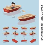 Red Punt Boat. 3d Lowpoly...