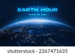 Small photo of Earth hour 2023 event. Planet Earth surface in deep space. Turn off the lights. Save the environment. Elements of this image furnished by NASA