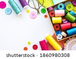 sewing accessories and fabric... | Shutterstock . vector #1860980308