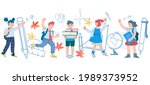 background with cheerful school ... | Shutterstock .eps vector #1989373952