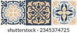 Set of tiles Azulejos mosaic pattern with colorful Patchwork. Vintage Portugal, Mexican Talavera, Italian majolica Ornament, Arabesque motif, or Spanish ceramic Mosaic