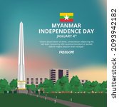 Myanmar independence day background with the situation at independence monument