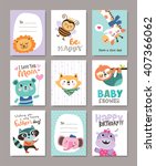 Set Of Greeting Cards With Cute ...