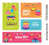 set of colorful birthday cards... | Shutterstock .eps vector #705504388