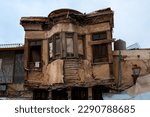 Old house, facade of a building ruin in old town of Damascus, Syria