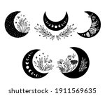 floral moon clipart. moon phase ... | Shutterstock .eps vector #1911569635