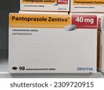 Small photo of Prague,Czech republic – May 23 2023 : Pharmacy-Pantoprazole Zentiva is a proton pump inhibitor that decreases the amount of acid produced in the stomach,caused by gastroesophageal reflux disease,GERD