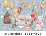 cute animals flying with... | Shutterstock .eps vector #631174928