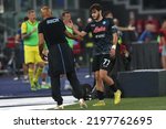 Small photo of ROME, Italy - 03.09.2022: Luciano Spalletti coach manager Napoli, great Khvicha Kvaratskhella (Napoli) during the Serie A football match between SS Lazio VS Calcio Napoli at Olympic stadium in Rom