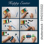 Small photo of Happy Easter. DIY made of plasticine with Easter eggs for the baby. Step by step instuctions.