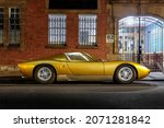 Small photo of London, UK - January 2020: Side view photo of a very clean Lamborghini Miura. An automotive legend that exemplify the Italian design.