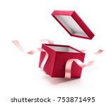 Red open gift box with ribbon...