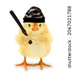 Small photo of Angry chick hooligan delinquent bully criminal with fighting baton funny conceptual image. Bullying problem or troublemaker concept
