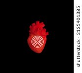 Small photo of Abstract organic organ human heart with real target symbol. Love emotional wounded heart concept. Seducing snipe victim idea