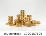 Stack Of Golden Coins On White...
