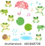 Frogs And Rain Illustration Set