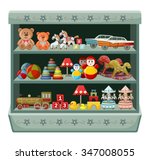 Vintage Toys Shop. Shelves....