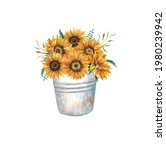 Hand Drawn Watercolor Sunflower ...