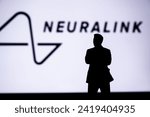 Small photo of CALIFORNIA, USA, 30. JANUARY 2024: Neuralink's company logo features a silhouette of businessman Elon Musk, the company that first implanted a chip into the human brain