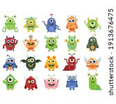 big eyed monsters with horns... | Shutterstock .eps vector #1913676475