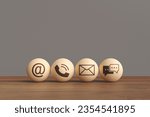 Small photo of Contact us service hotline. Address, phone number, email and chat icons on circle sticks. concept of customer service department providing troubleshooting and answering inquiries. with copy space