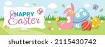 easter banner with cute... | Shutterstock .eps vector #2115430742