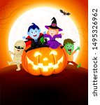 halloween cartoon set sitting... | Shutterstock .eps vector #1495326962