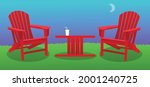 Red Adirondack Chairs On Lawn...