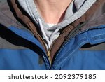 A man wearing many layers of clothing. Layering jackets in the winter. Types of fasteners: velcro, zipper, draw string.