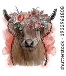 A Highland Cow And Flowers