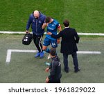 Small photo of Saint Petersburg, Russia - 24 April 2021: Football. Russian Premier League 2020-2021. 27 round. Zenit Football Club - Sports Club Rotor. Player of the Zenit football Club Kirill Kravtsov.