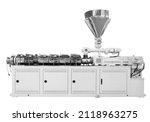 Small photo of Production machine for manufacture products from pvc plastic extrusion technology, Isolated on white background