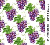 Grape Bunch With Leaf Seamless...