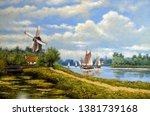 Dutch Windmill In Holland.  Oil ...
