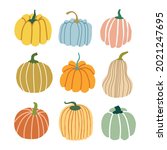pumpkin autumn hand drawn set.... | Shutterstock .eps vector #2021247695