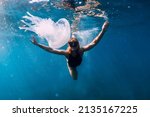 Woman Underwater With Jellyfish ...