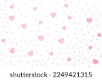 Valentine's Day background February 14th with pink hearts and confetti.