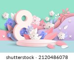 pink round display podium... | Shutterstock .eps vector #2120486078