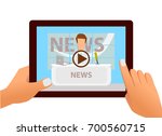 tablet with online video of... | Shutterstock .eps vector #700560715