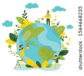 ecology concept. people take... | Shutterstock .eps vector #1564668235