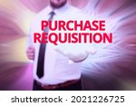 Small photo of Writing displaying text Purchase Requisition. Conceptual photo document used as part of the accounting process Gentelman Uniform Standing Holding New Futuristic Technologies.