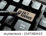 Small photo of Text sign showing 24 Or7 Service. Conceptual photo providing an assistance that is available all the time Abstract Typing A Good Restaurant Review, Ordering Food Online Concept